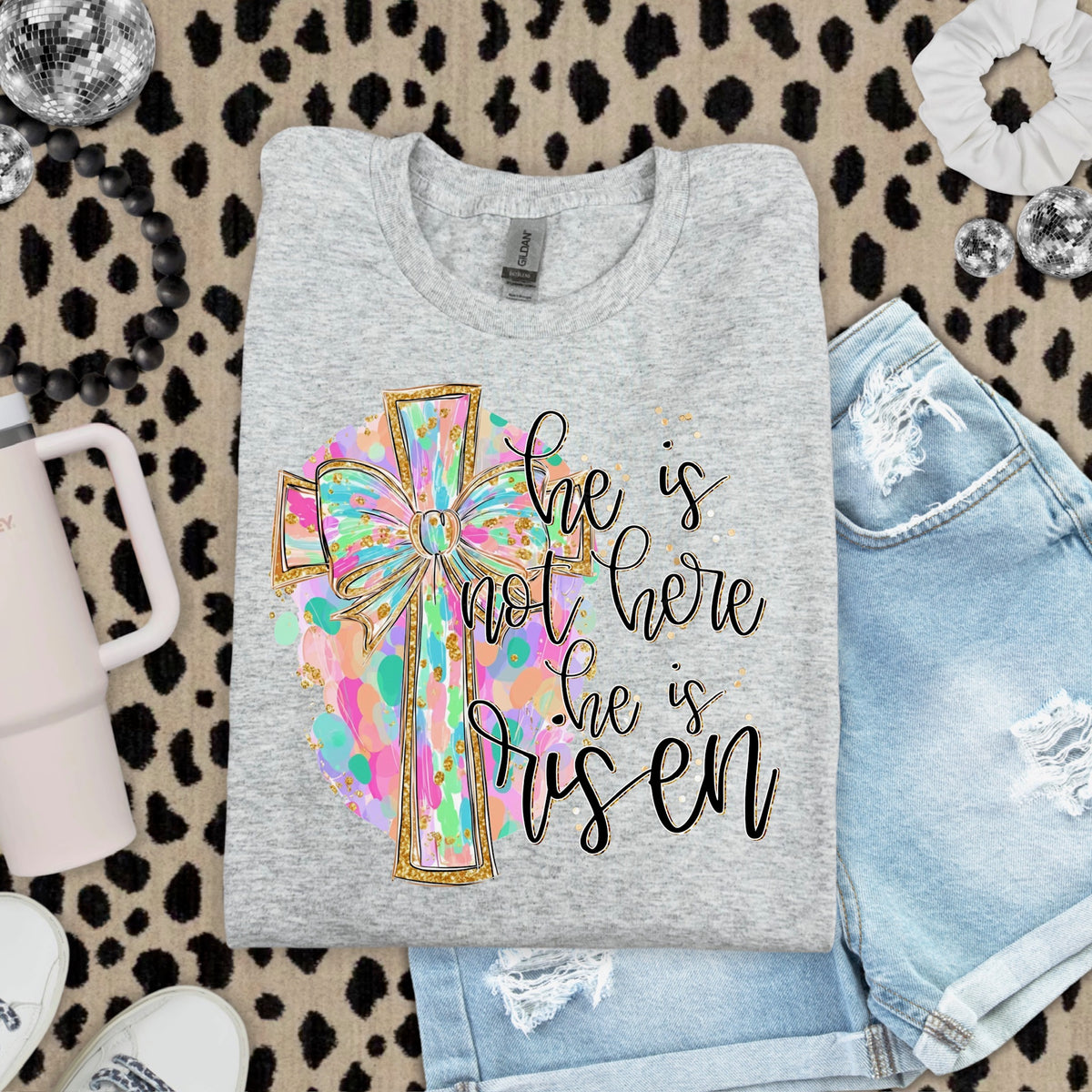 He is risen colorful cross Sunday special DTF transfer