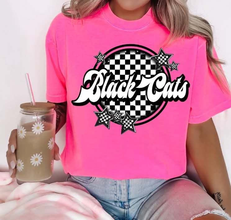 Black cats checkered circle (S&G) 82359 DTF transfer