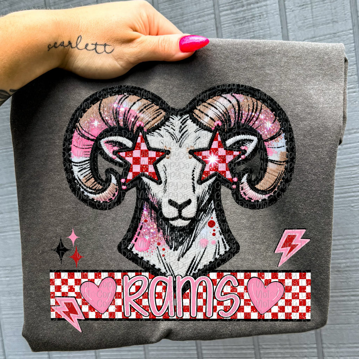 Rams faux embroidery valentines (virgo) DTF transfer