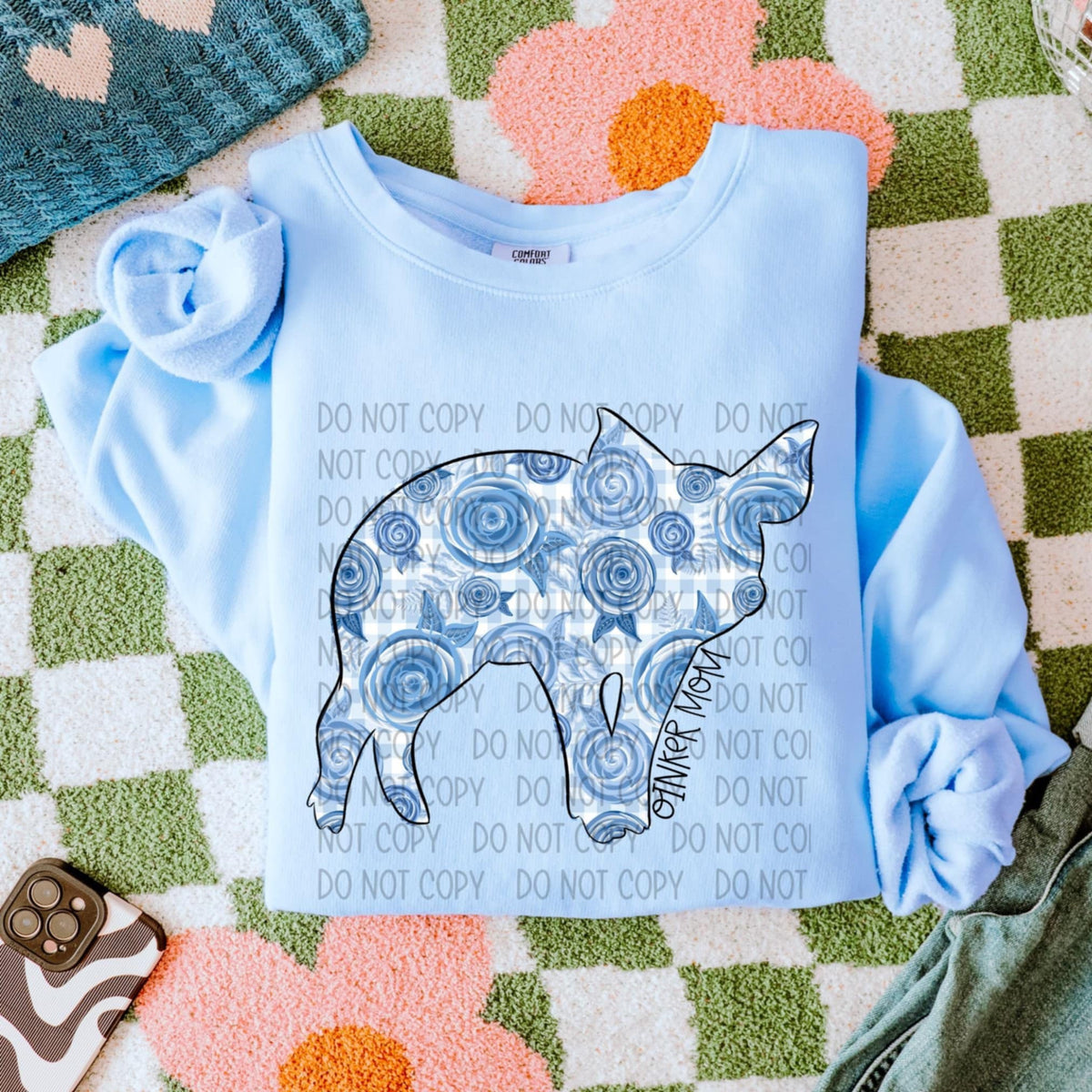 Oinker mom blue floral animal (SWD) 90046 DTF transfer