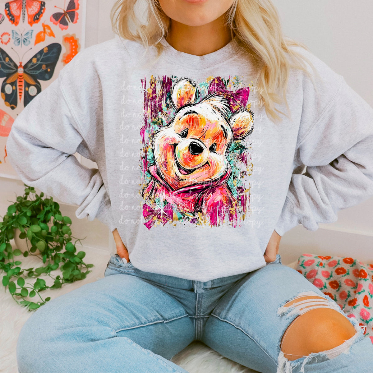 Yellow Bear with bows 117469 DTF transfer
