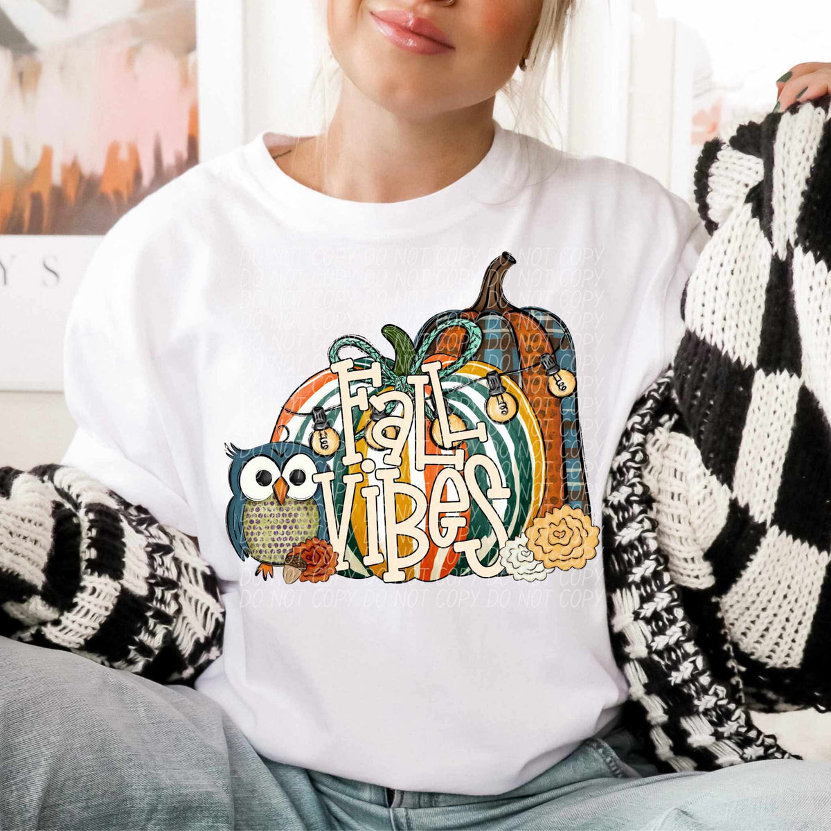 Fall vibes retro pumpkins with owl CITY DTF transfer