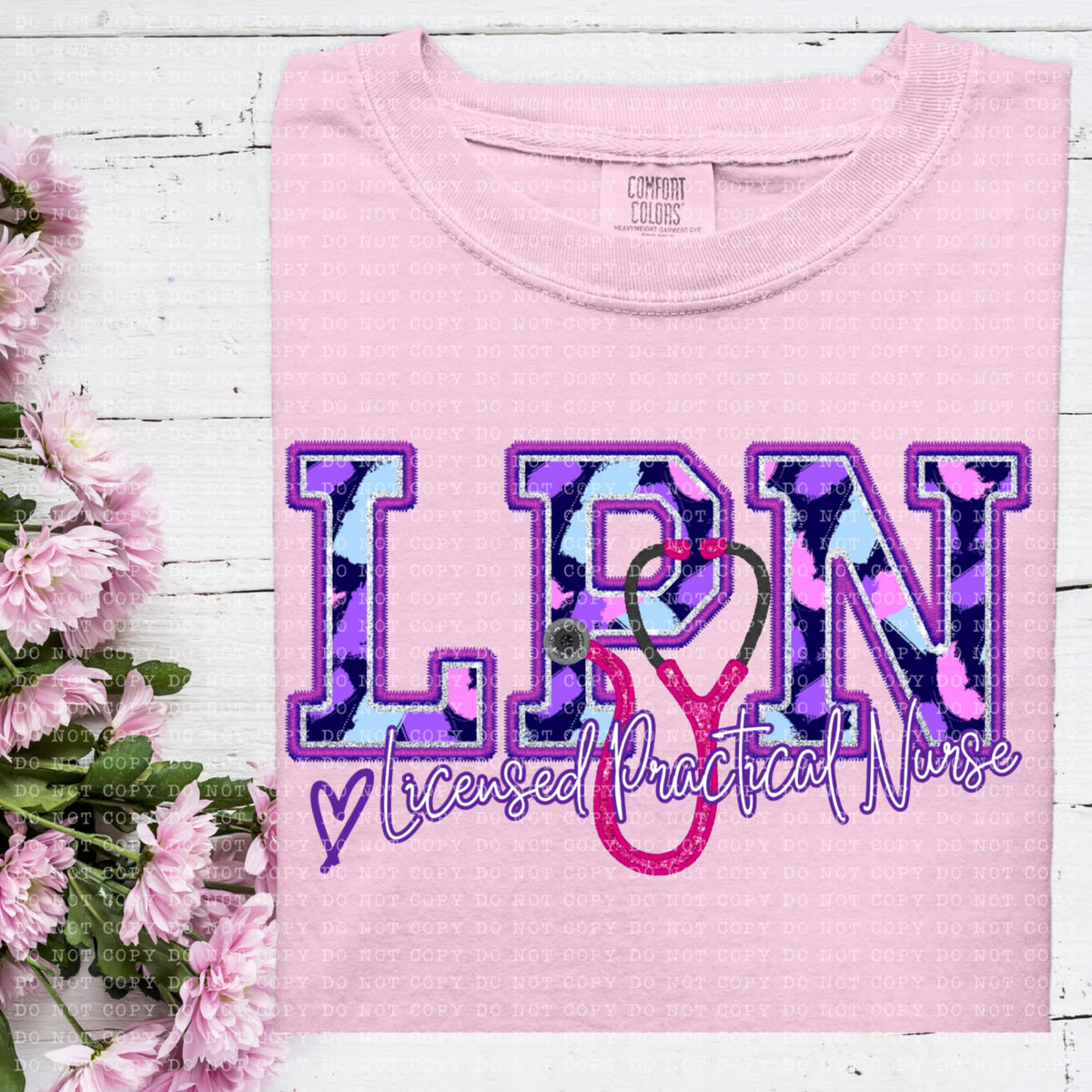 LPN licensed practical nurse purple brushstrokes (ECHT) 93984 DTF transfer