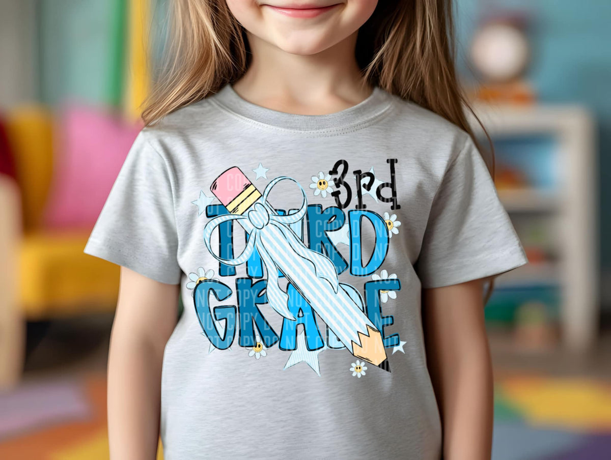 Third grade BLUE with pencil (Caplinger) 107222 DTF transfer
