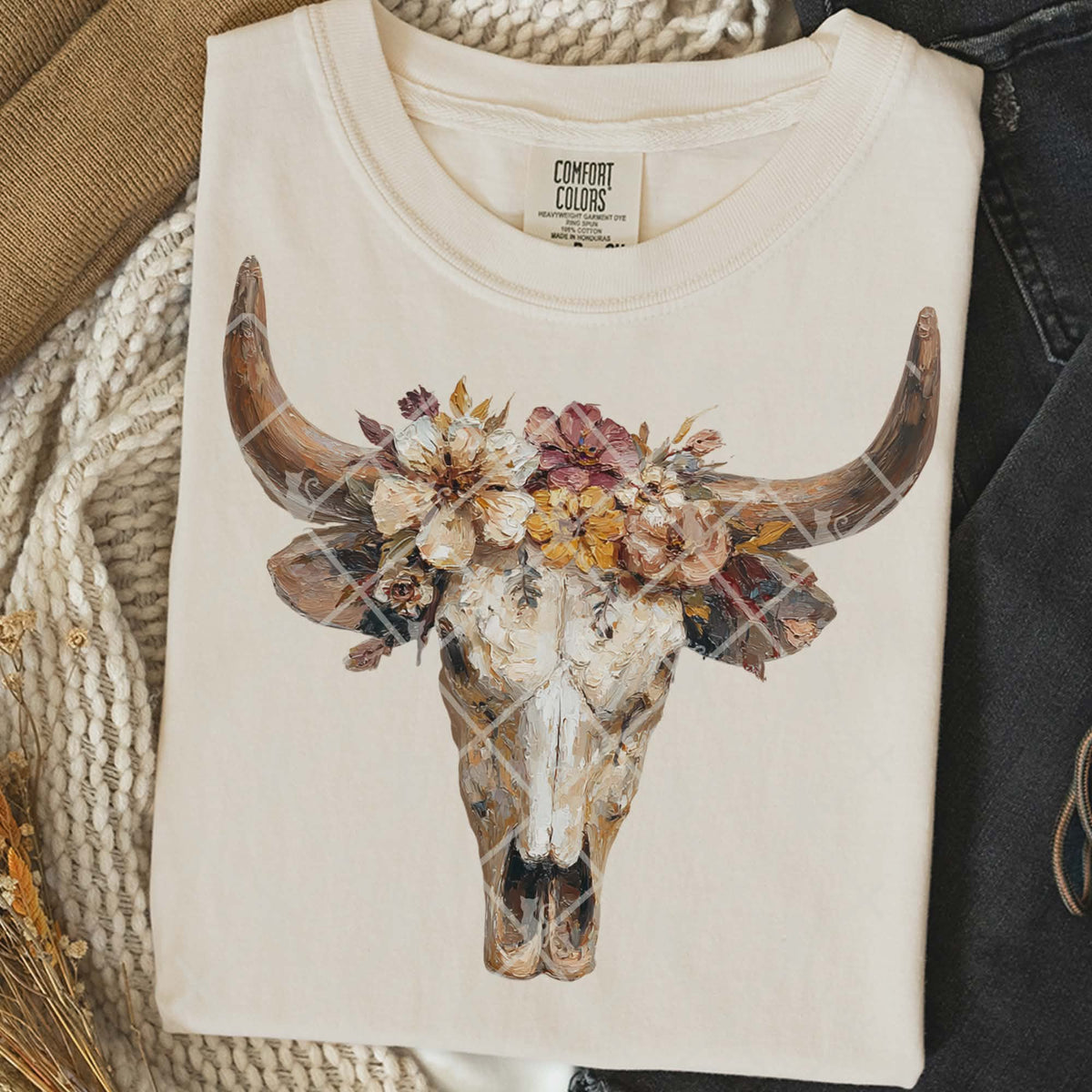 Gold Faux paint bull skull (TTD) DTF Transfer