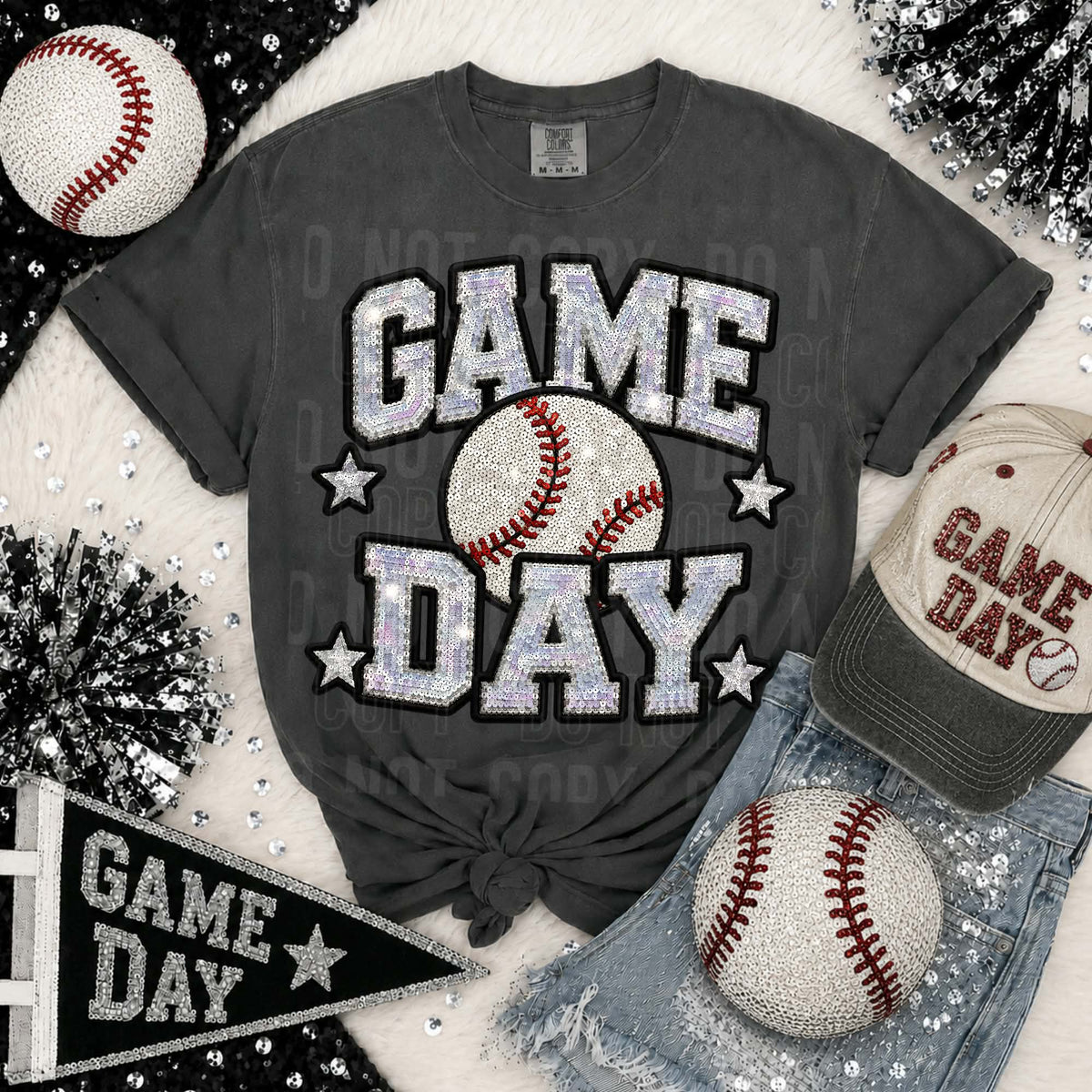 Game day baseball silver sequins SBB DTF Transfer