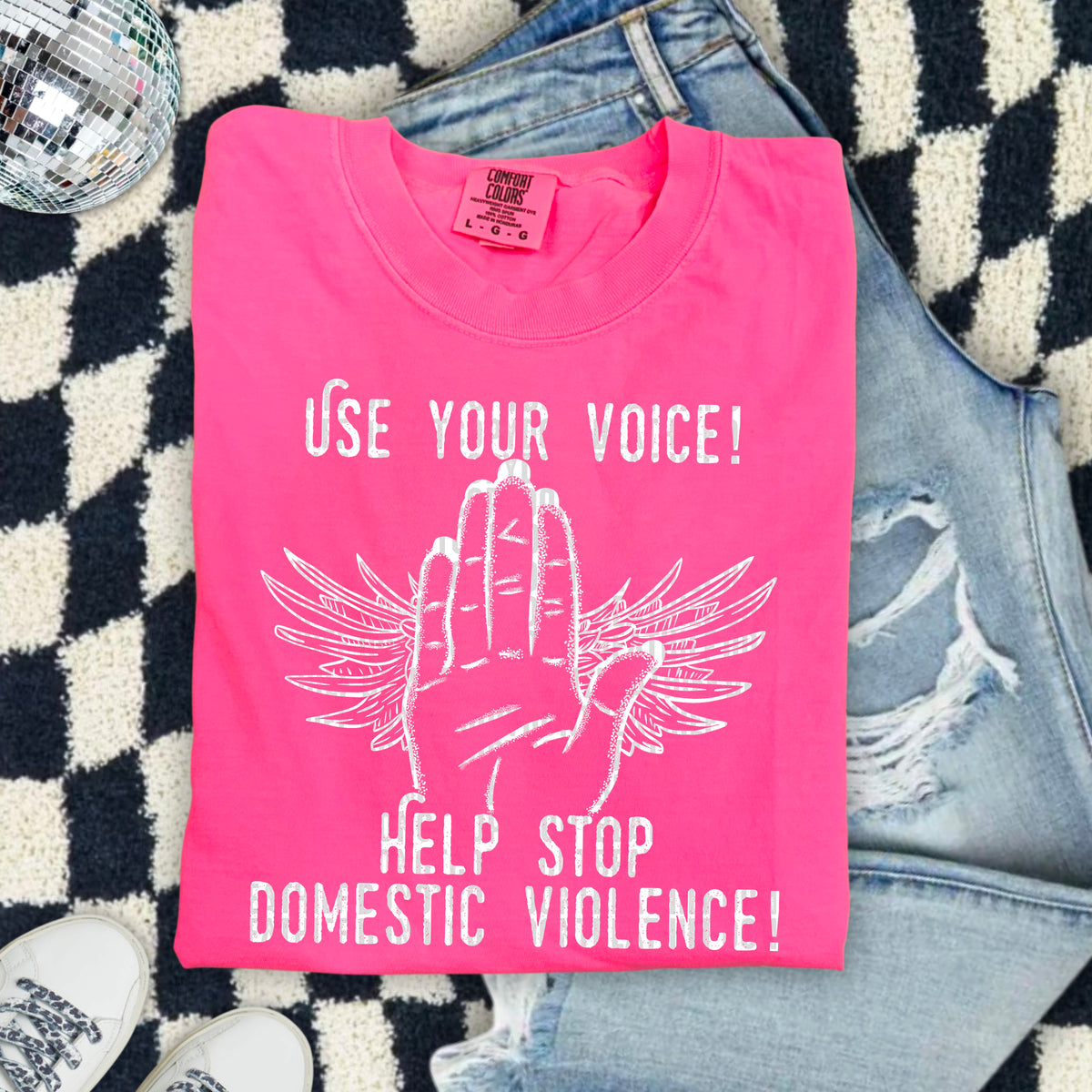 Use your voice! Help stop domestic violence WHITE 103660 DTF transfer