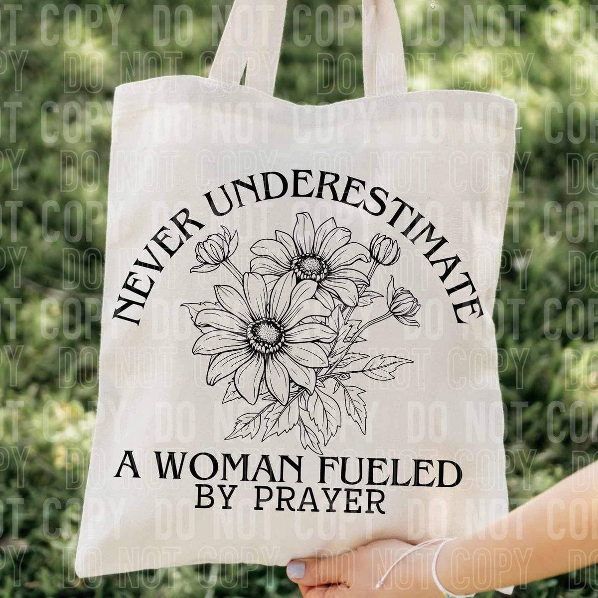 Never underestimate a woman fueled by prayer (SBB) 34403 DTF Transfer