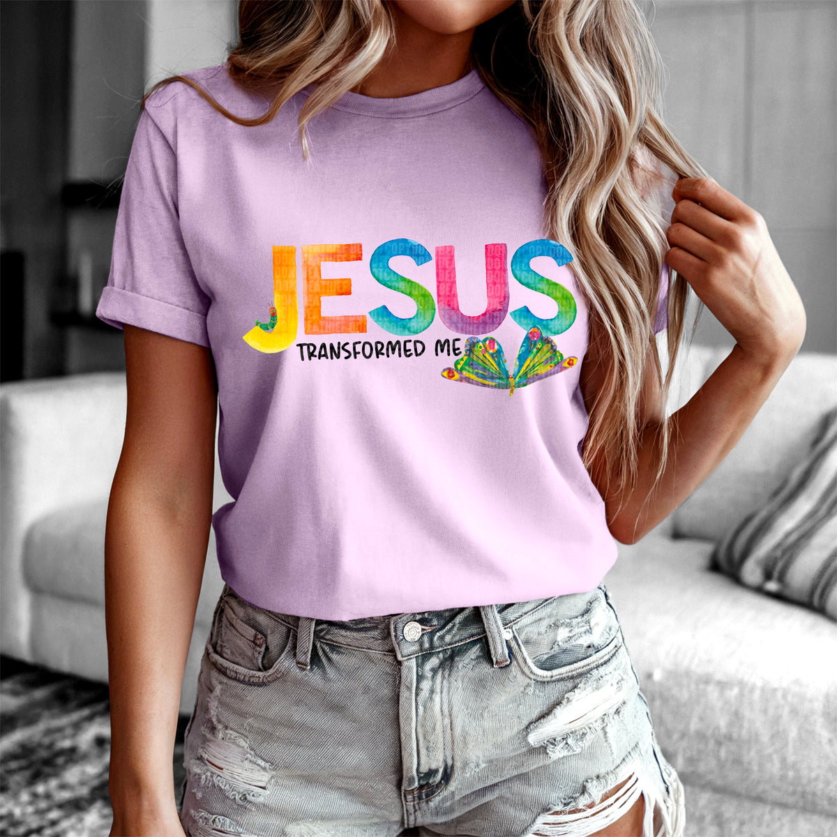 Jesus transformed me colorful and black font 91640 DTF transfer