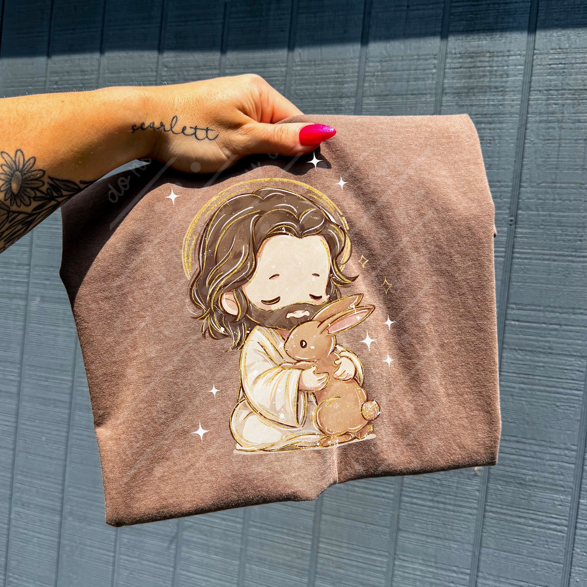 Jesus and bunny with white stars DTF Transfer