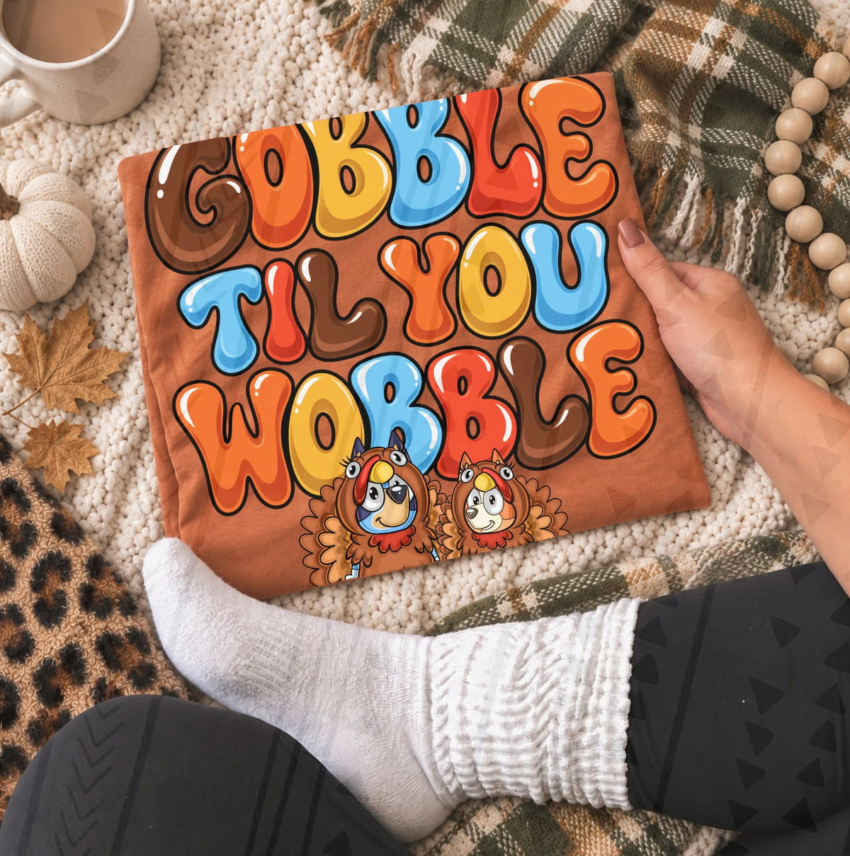 Gobble til you wobble brown orange yellow blue red font Sunday Special DTF transfer