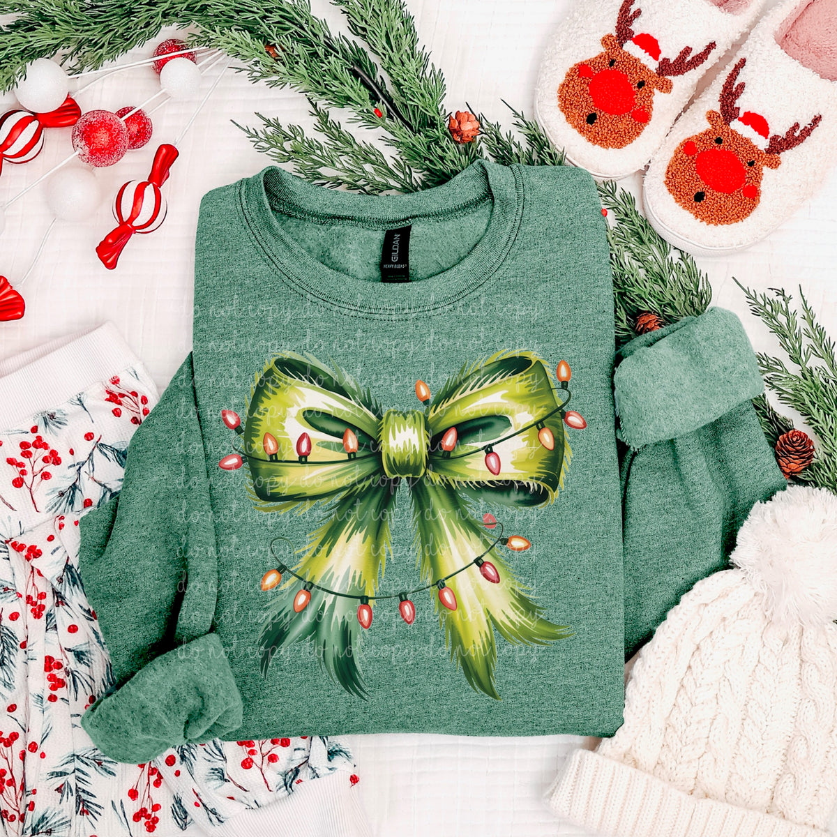 Green Bow with Lights RTD DTF transfer