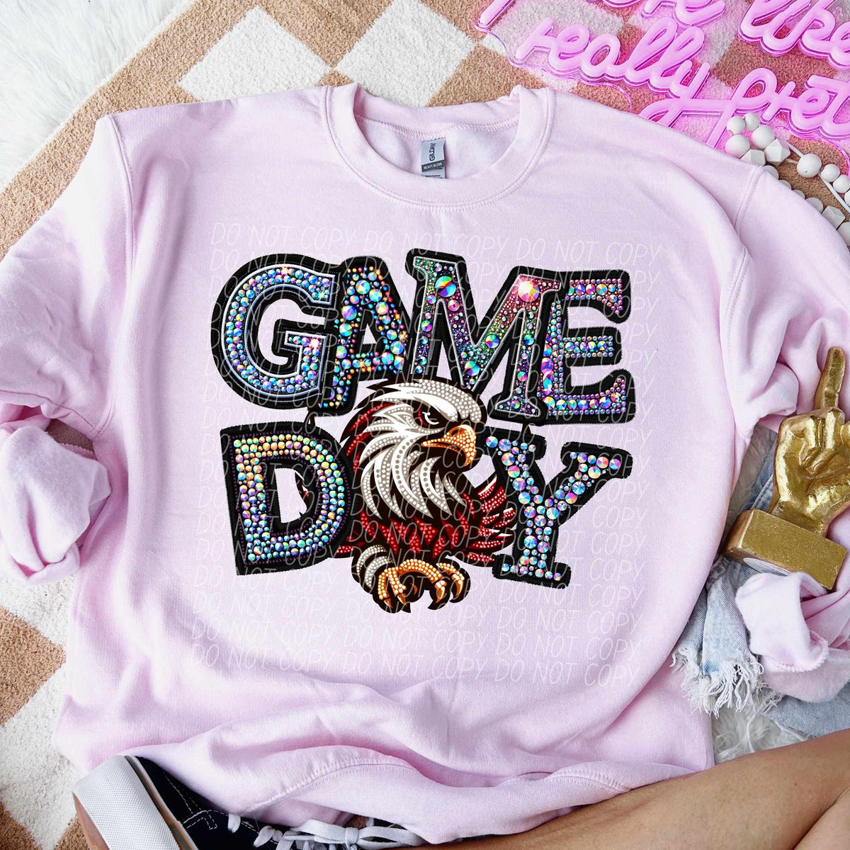 Game day falcons rhinestone colored mascot (CITY) 44383 DTF transfer