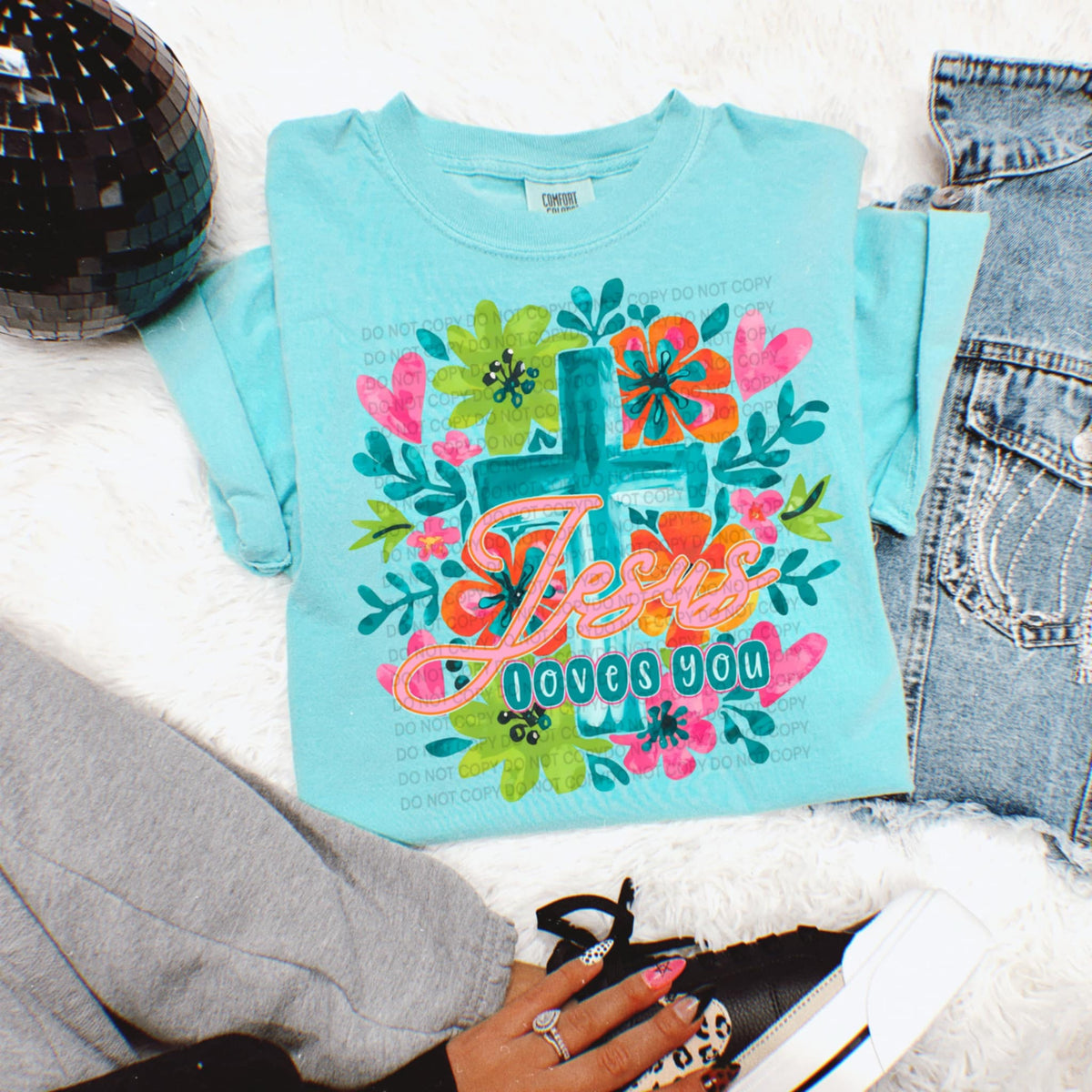 Jesus Loves You Blue Cross SCG DTF transfer