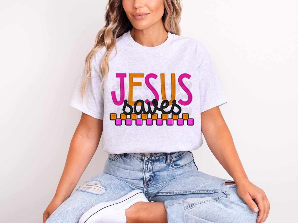 Jesus saves pink and orange 75322 DTF transfer