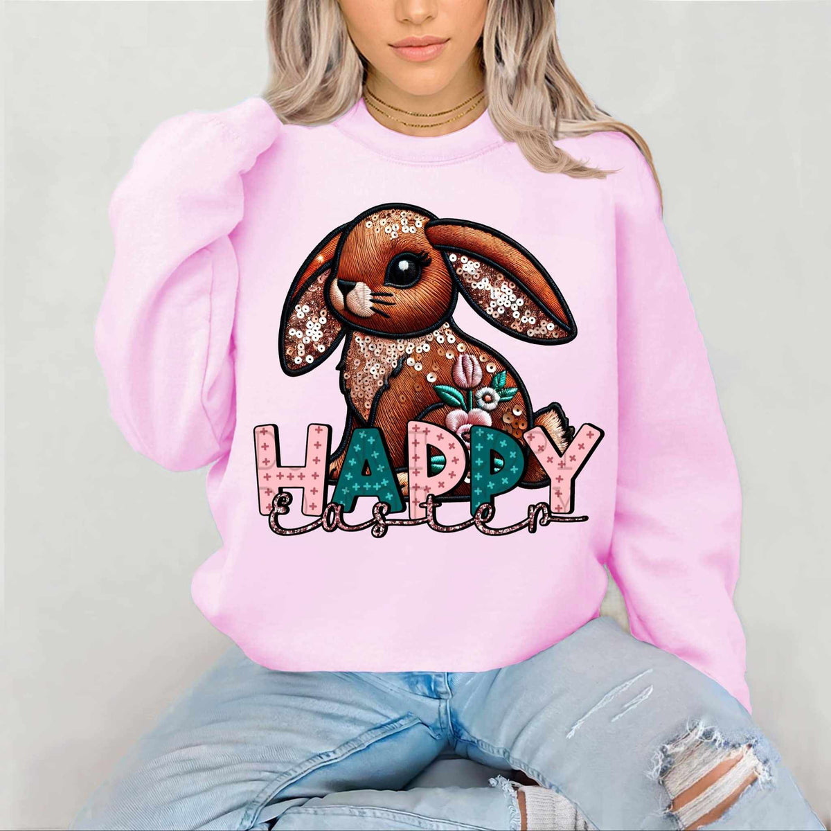 Happy Easter sequin bunny 80627 DTF transfer