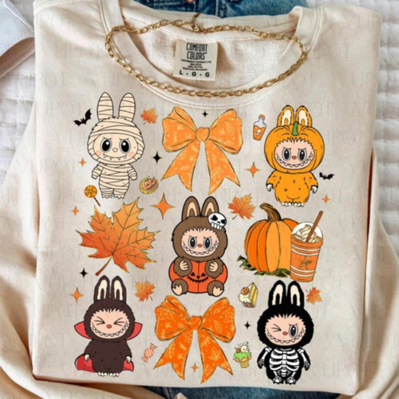 Halloween Creepy Dolls With leaves and Bows DTF transfer