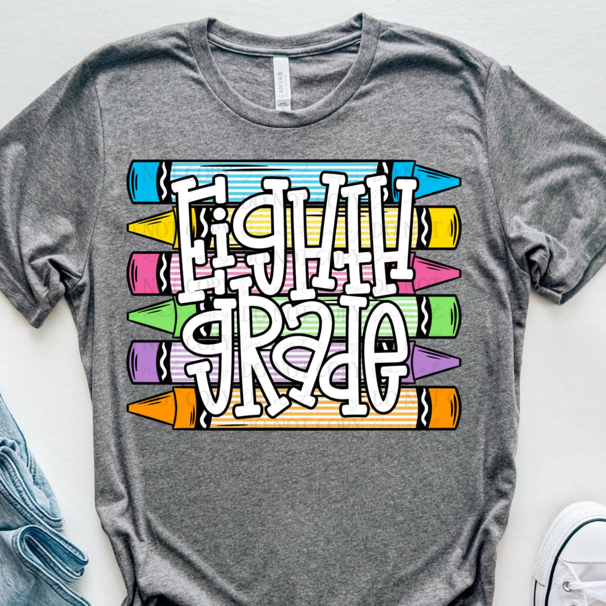 Eighth Grade striped crayons ABD DTF transfer