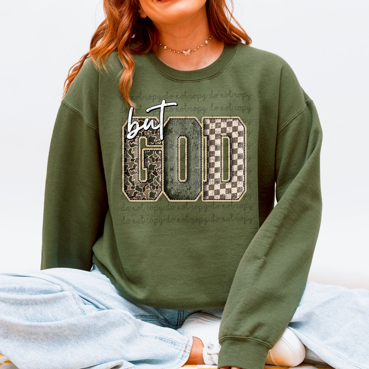 But God camo and checker varisty font 116755 DTF Transfer