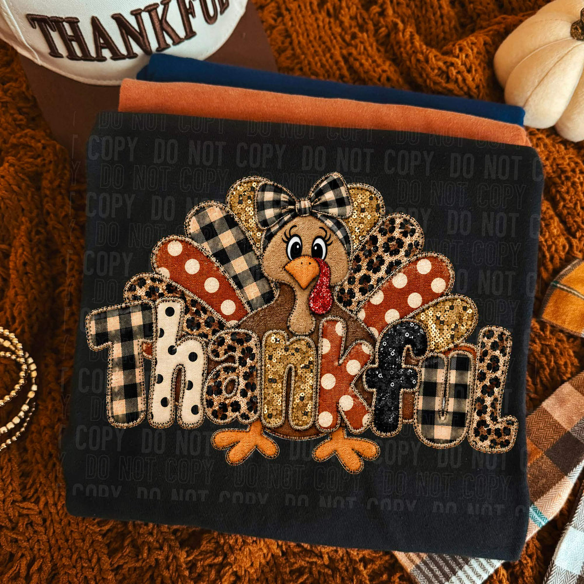 Thankful patchwork turkey Sunday Special DTF transfer