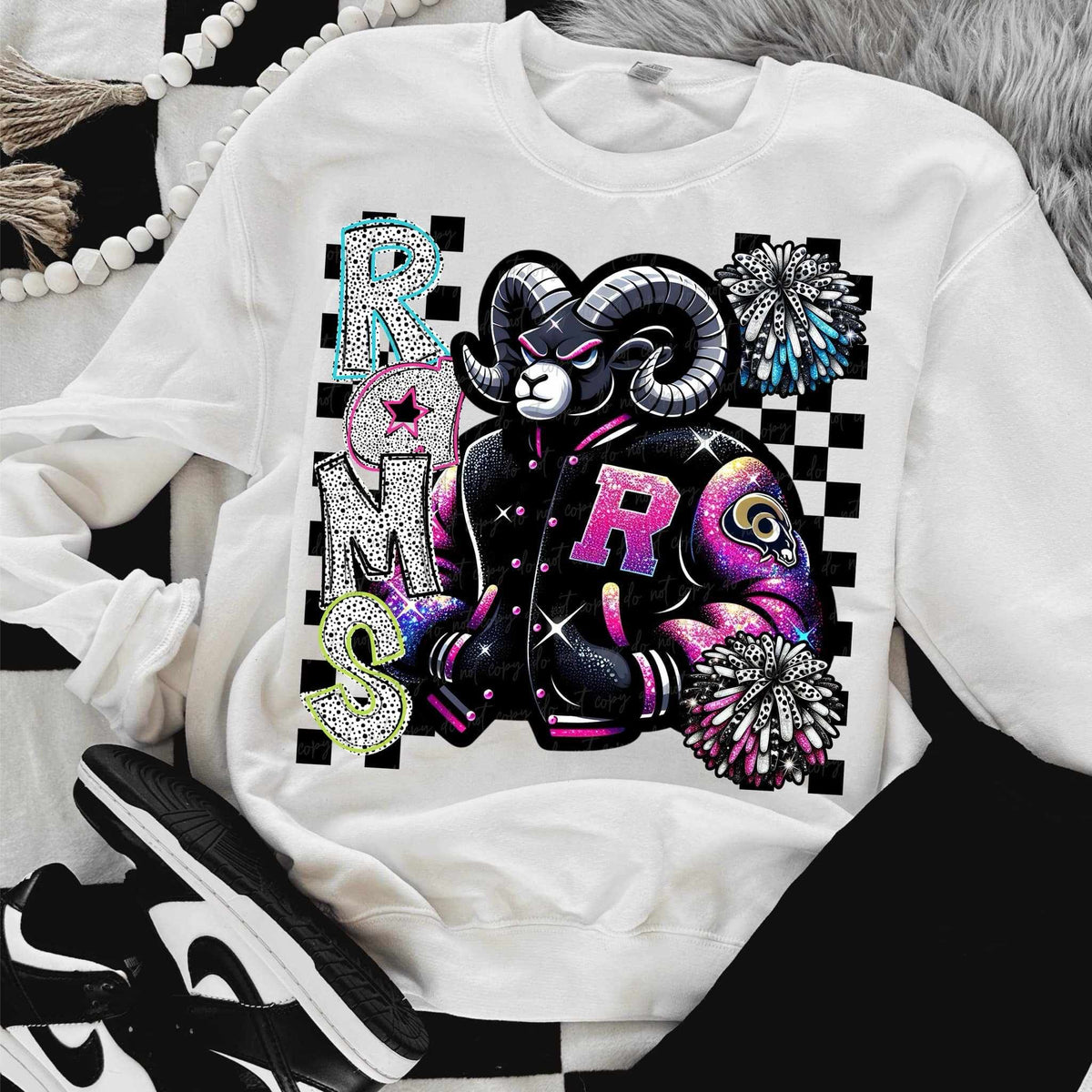 Rams Dalmatian filled with mascot Pom Poms (VIRGO) 58054 DTF transfer
