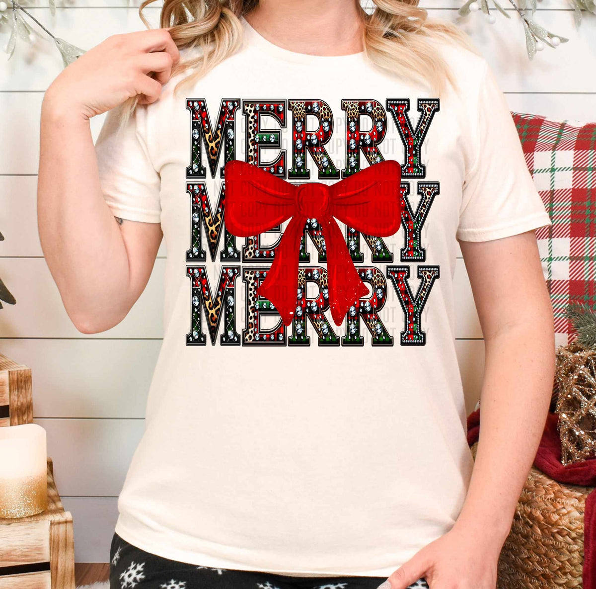 Merry stacked red bow (caplinger) 62522 DTF transfer