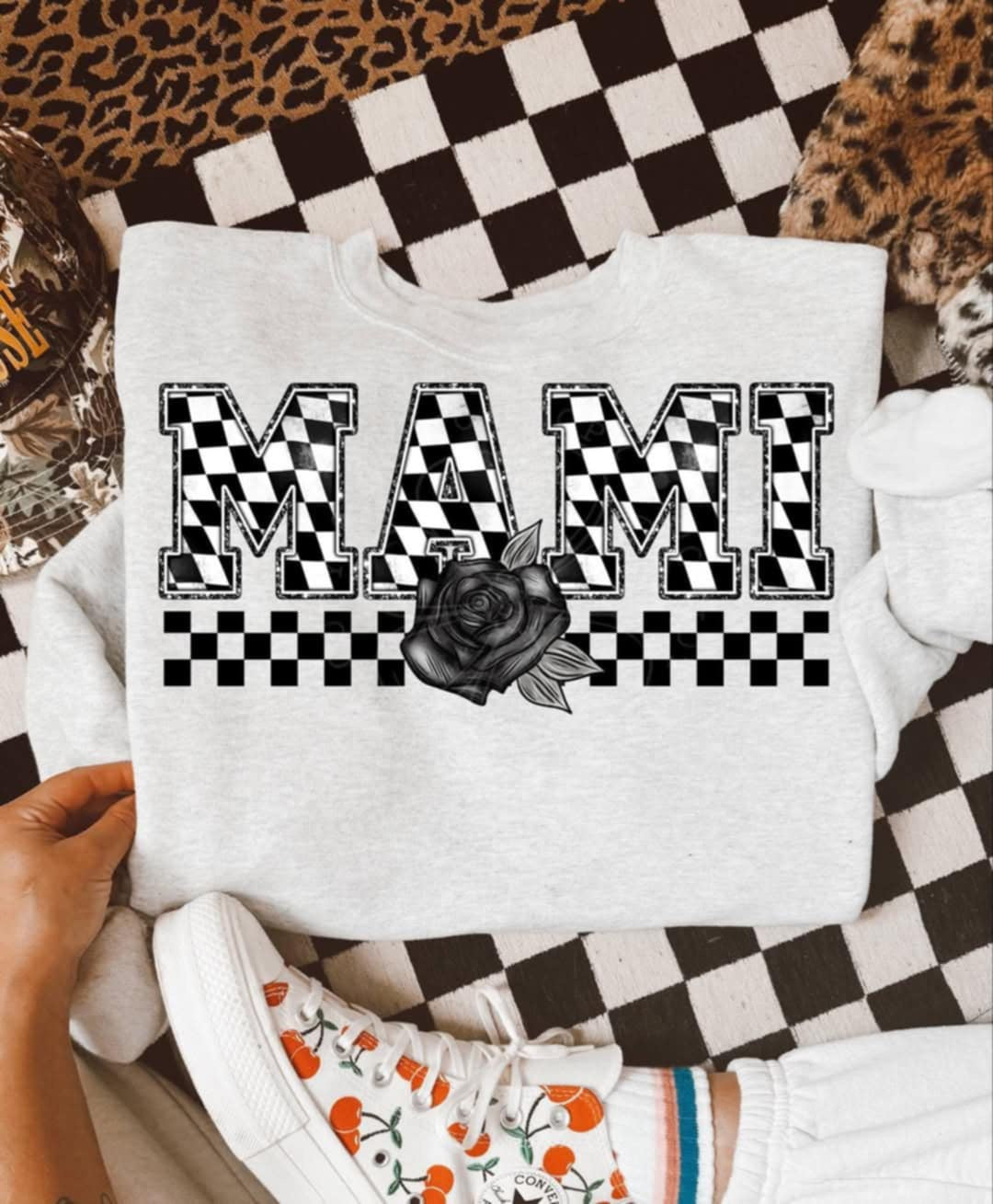 Mami checkered with black rose (Unhinged) 99340 DTF transfer