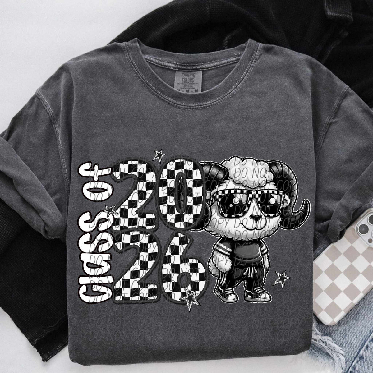 Class of 2026 checkered Rams city DTF transfer