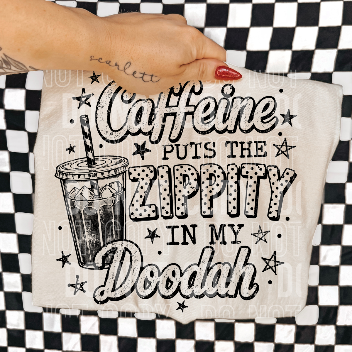 Caffeine puts the zippity BLACK (SBB) DTF Transfer