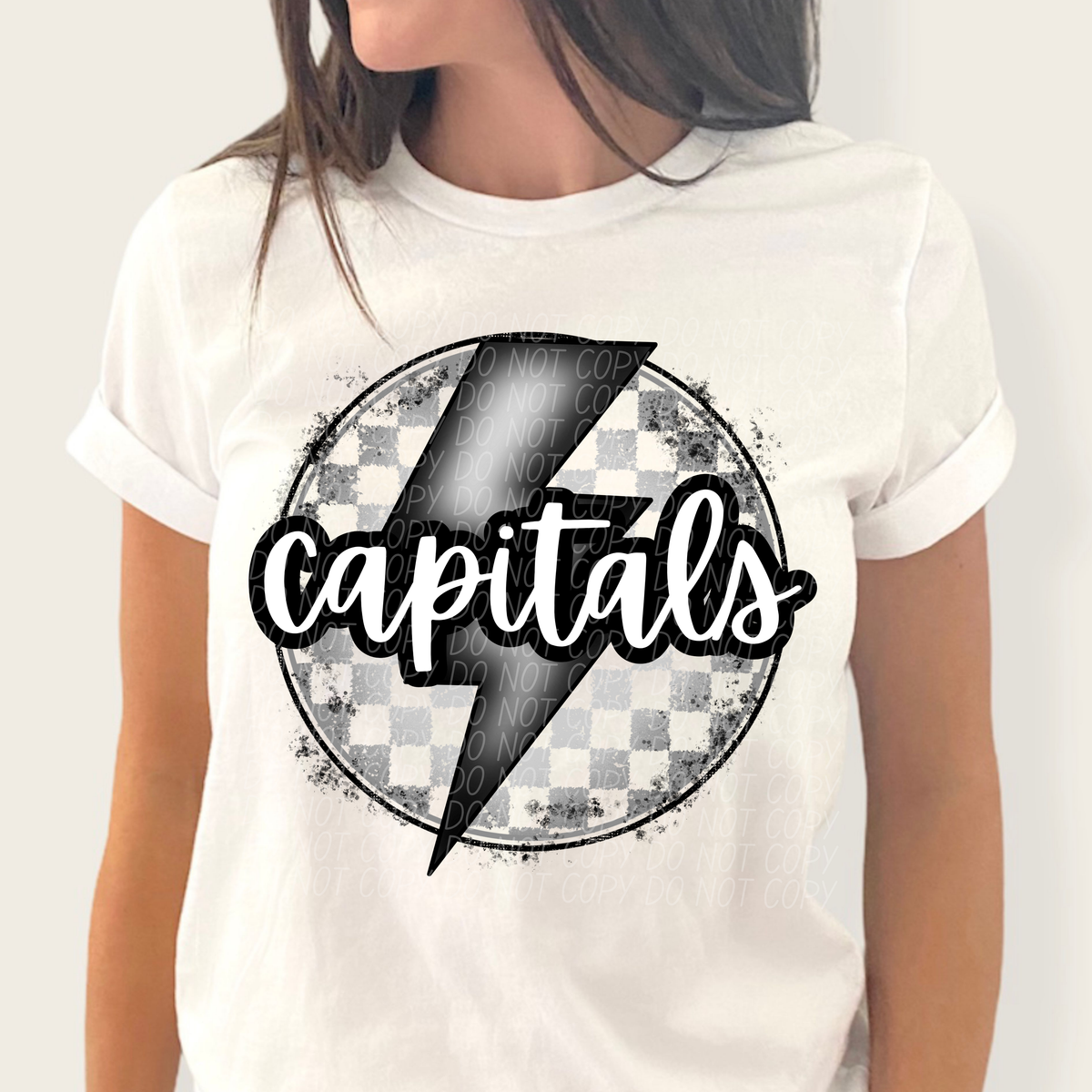 Capitals grey/silver lightning bolt circle CITY DTF transfer