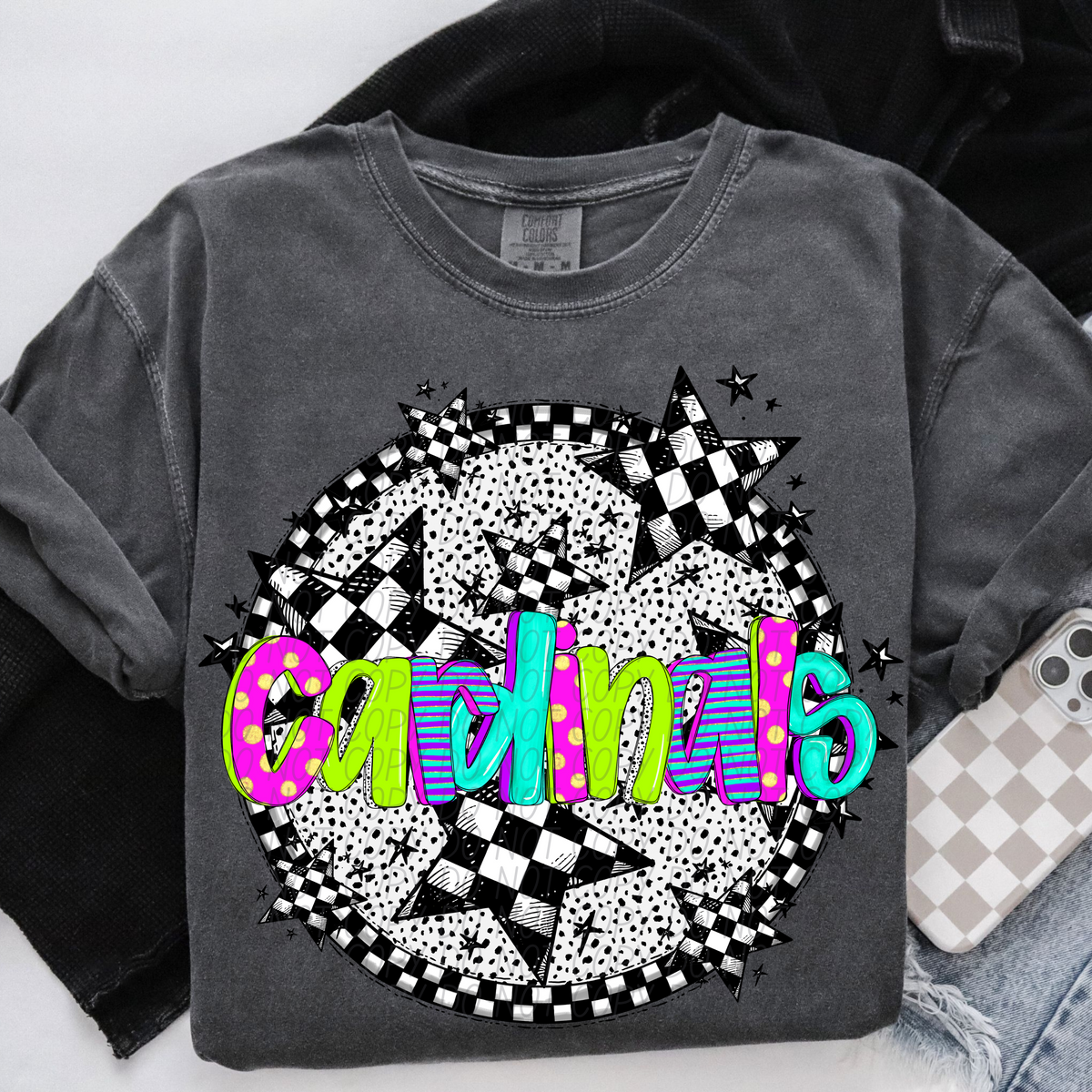 Cardinals neon checkered CITY DTF transfers