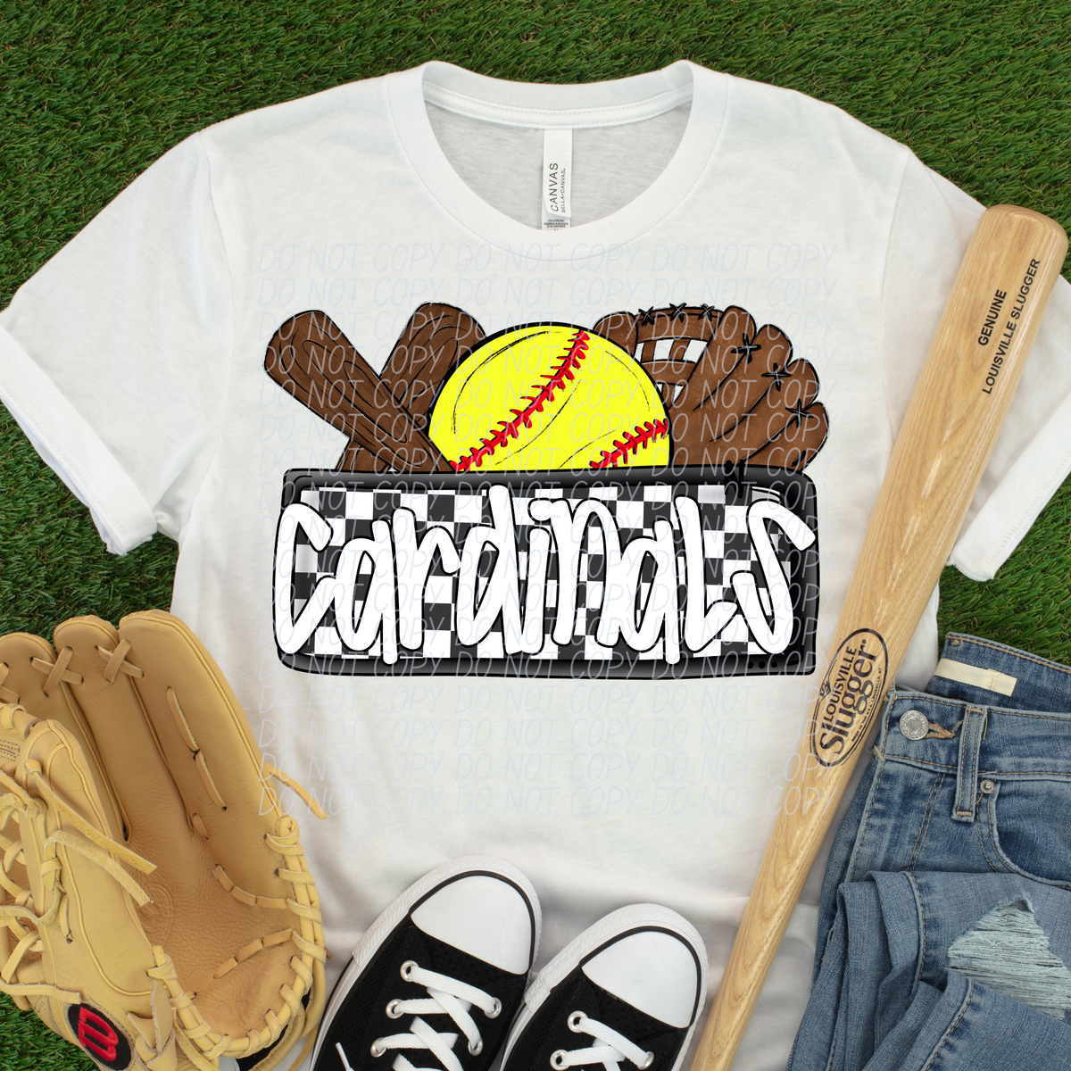 Cardinals (Bat, Softball, Glove, Checkered background) (City) DTF transfer