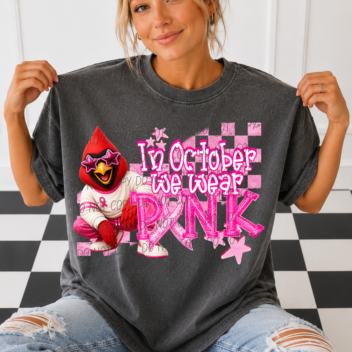 CARDNIALS- in October we wear pink (city) DTF transfer