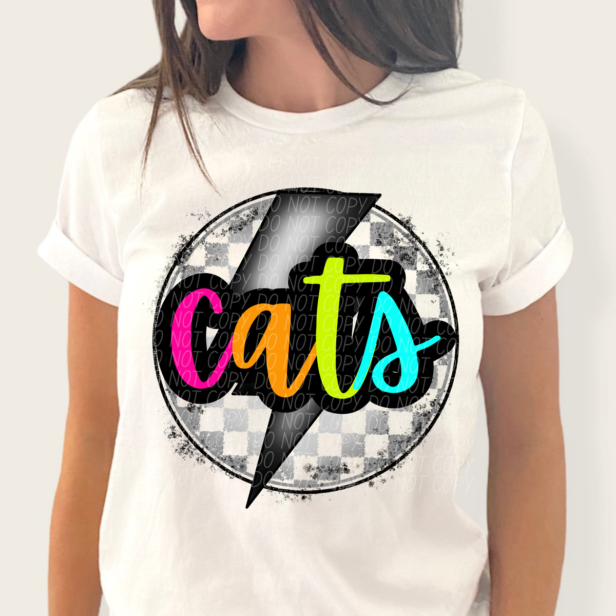 Cats BRIGHT COLORS FONT lightning bolt circle CITY DTF transfer