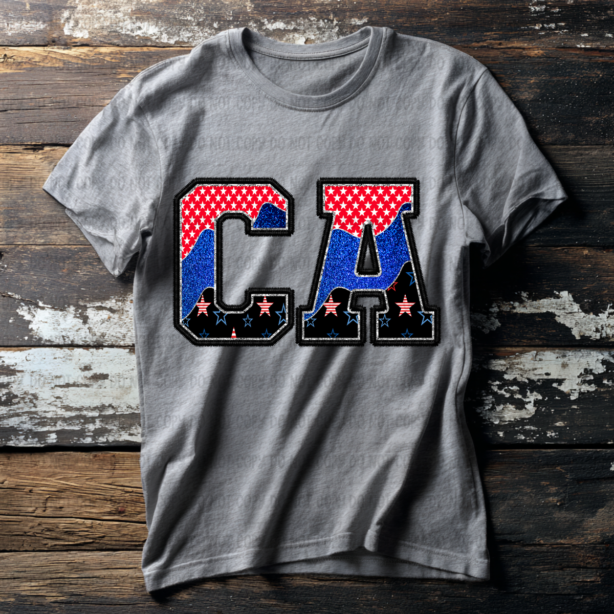 CA (red blue and black filled) (Revel) DTF Transfer