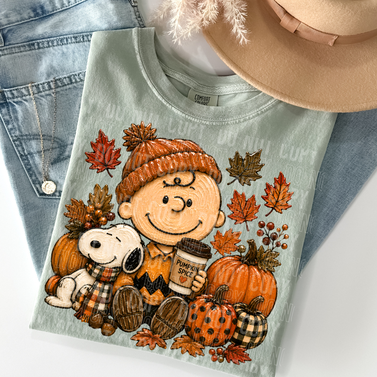 CB and snoop leaves and pumpkins faux painted DTF Transfer