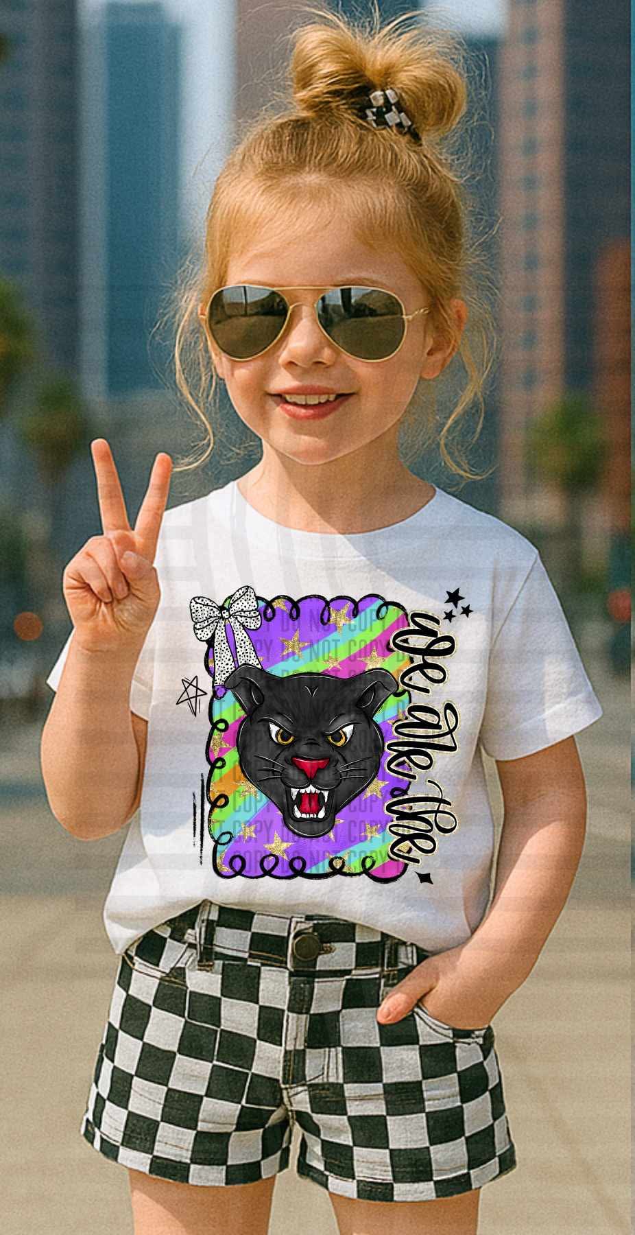 We are the Panthers mouth open Preppy Swirl Mascots (Caplinger) DTF transfer