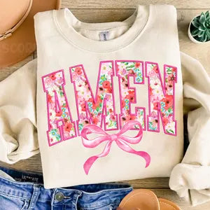 Amen pink florals with bow 85872 DTF transfer