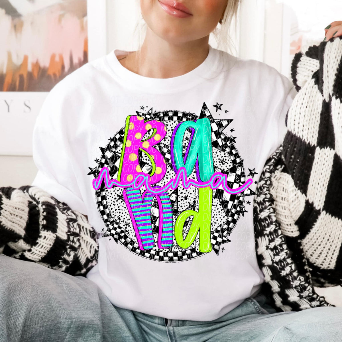 Band mama neon font circle (CITY) 91299 DTF transfer