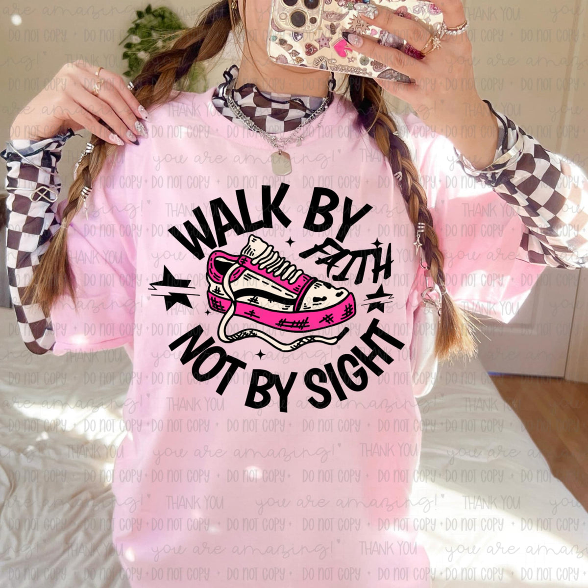 Walk by faith not by sight pink shoe 94598 DTF transfer