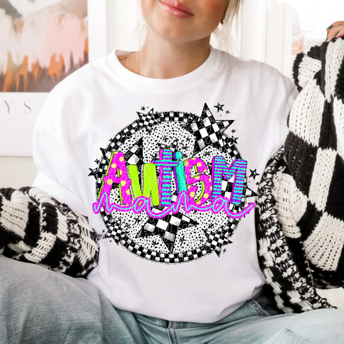 Autism mama neon font circle (CITY) 91304 DTF transfer