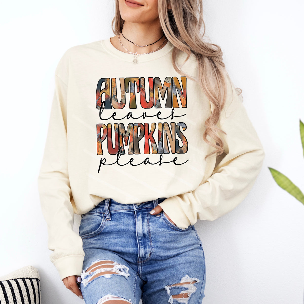 Autumn leaves pumpkins please cursive 113949 DTF transfer