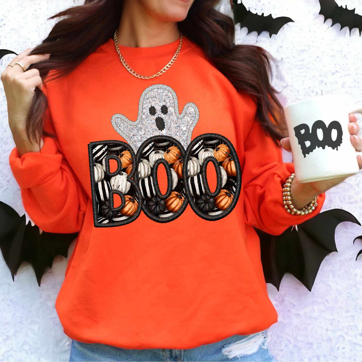 Boo black outline with ghost (CITY) 55913 DTF transfer