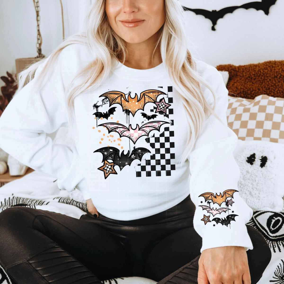 Bats black checked FRONT (CSC) 106818 DTF transfer