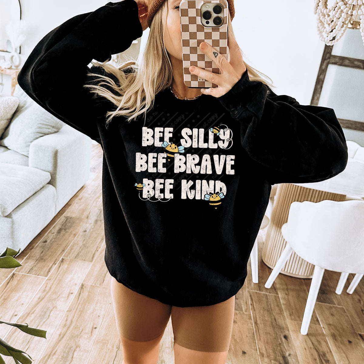 Bee silly bee brave bee kind (white) (scarlow) DTF Transfer
