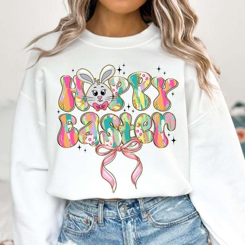 Happy Easter bunny and bow 80220 DTF transfer