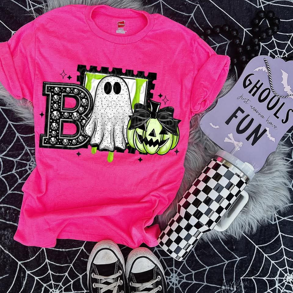 Boo ghost with green stamp and pumpkin (Virgo) 111718 DTF transfer