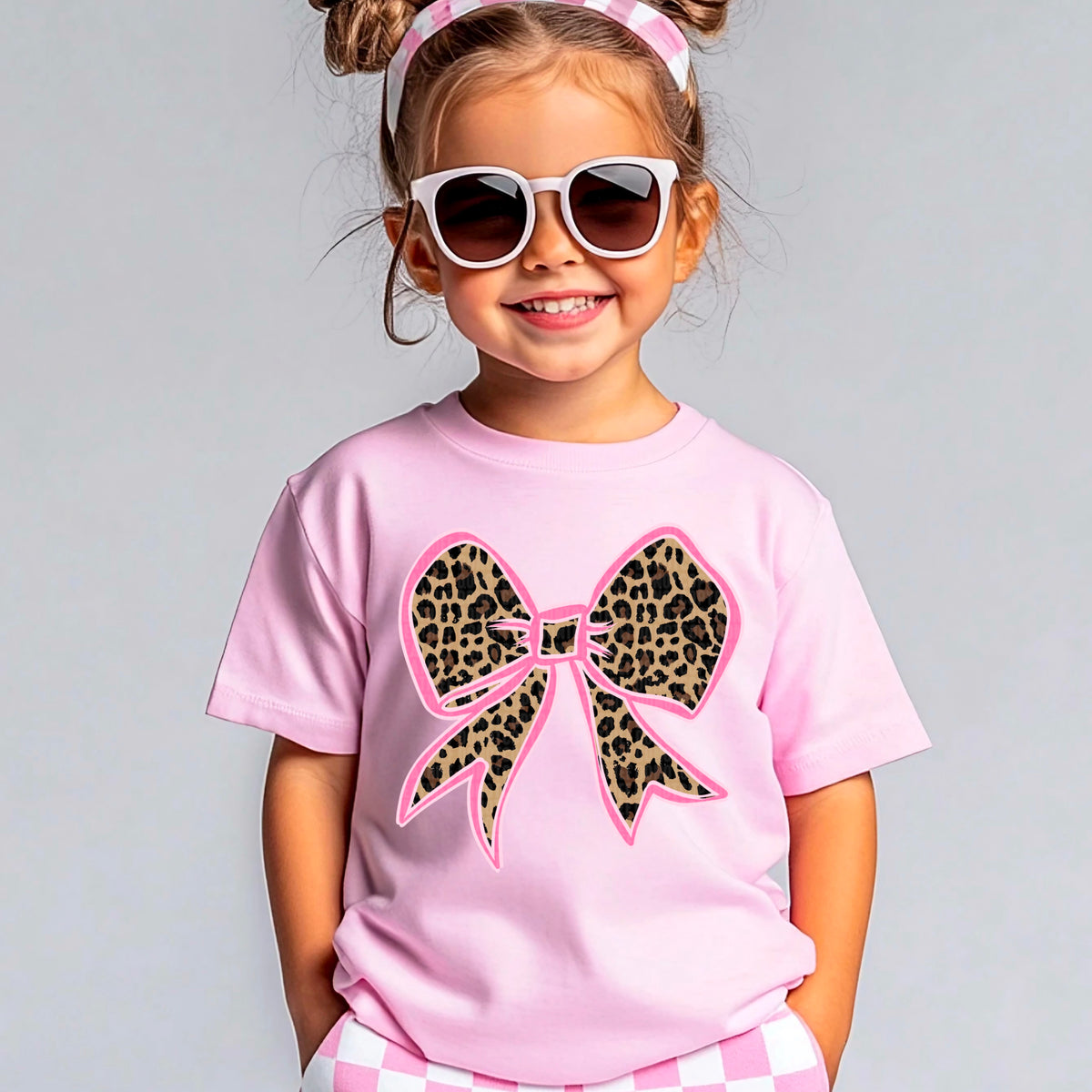 Leopard bow pink outline 95555 DTF transfer