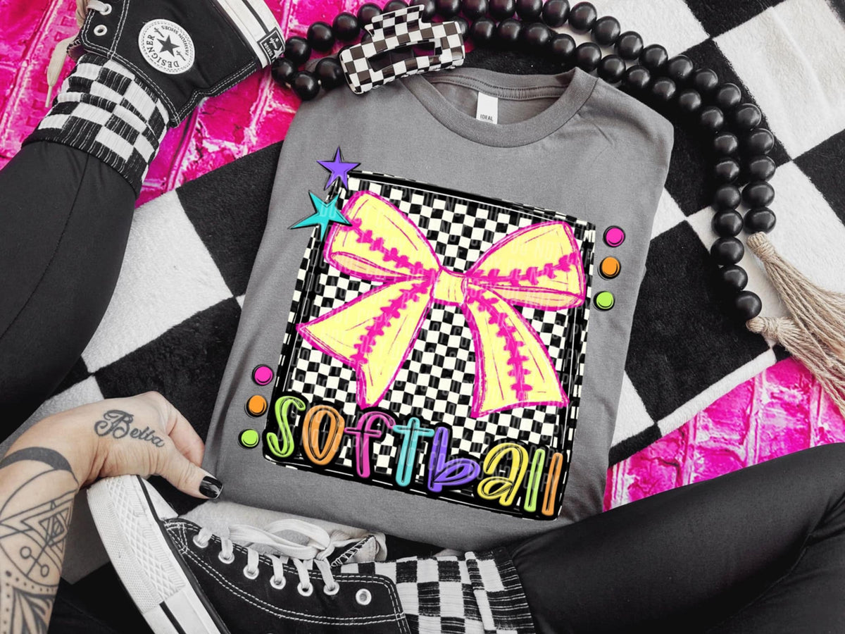 Softball 1 checkered preppy bright (Caplinger) 91448 DTF transferr