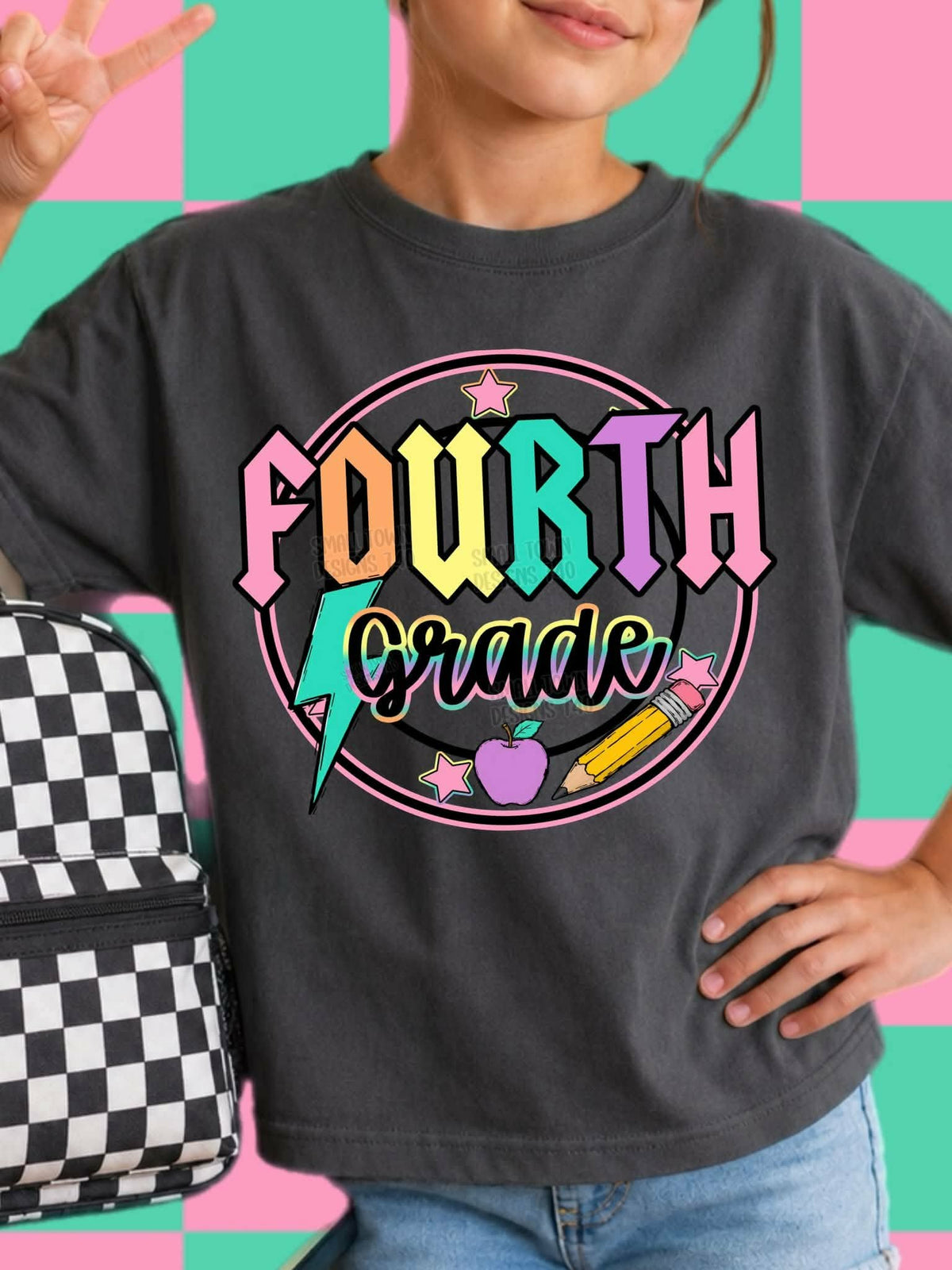 Fourth grade lightning colorful bolt retro circle with stars (STD) DTF Transfer